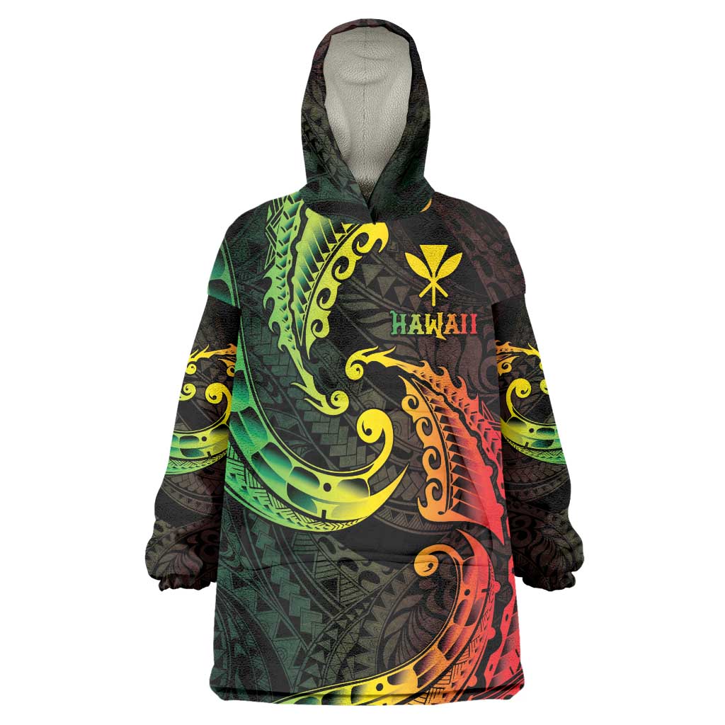AAPI Heritage Month Wearable Blanket Hoodie Kanaka Maoli Polynesian Tribal Wave