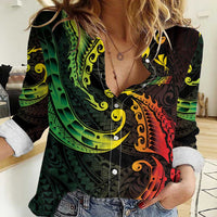 AAPI Heritage Month Women Casual Shirt Kanaka Maoli Polynesian Tribal Wave