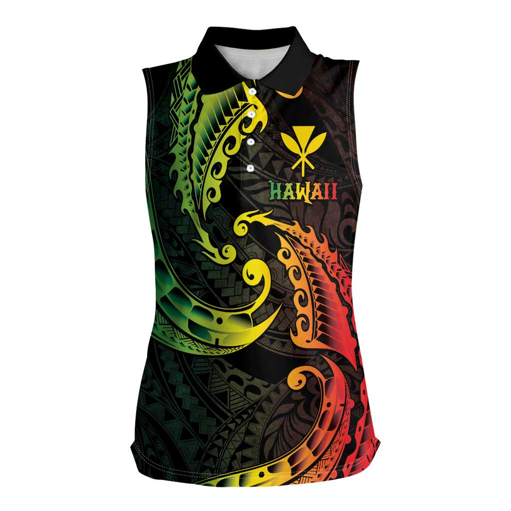 AAPI Heritage Month Women Sleeveless Polo Shirt Kanaka Maoli Polynesian Tribal Wave