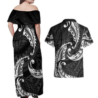 AAPI Heritage Month Couples Matching Off Shoulder Maxi Dress and Hawaiian Shirt American Samoa Polynesian Tribal Wave