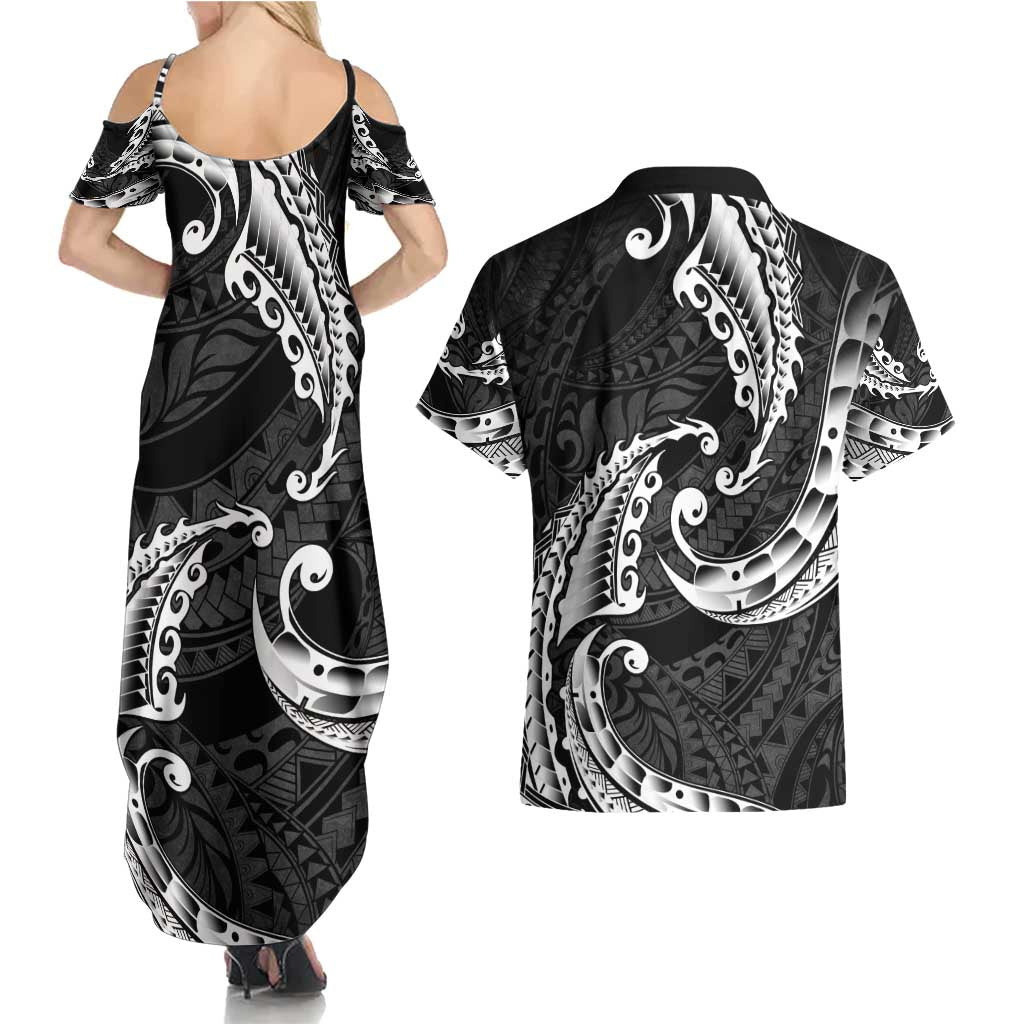 AAPI Heritage Month Couples Matching Summer Maxi Dress and Hawaiian Shirt American Samoa Polynesian Tribal Wave