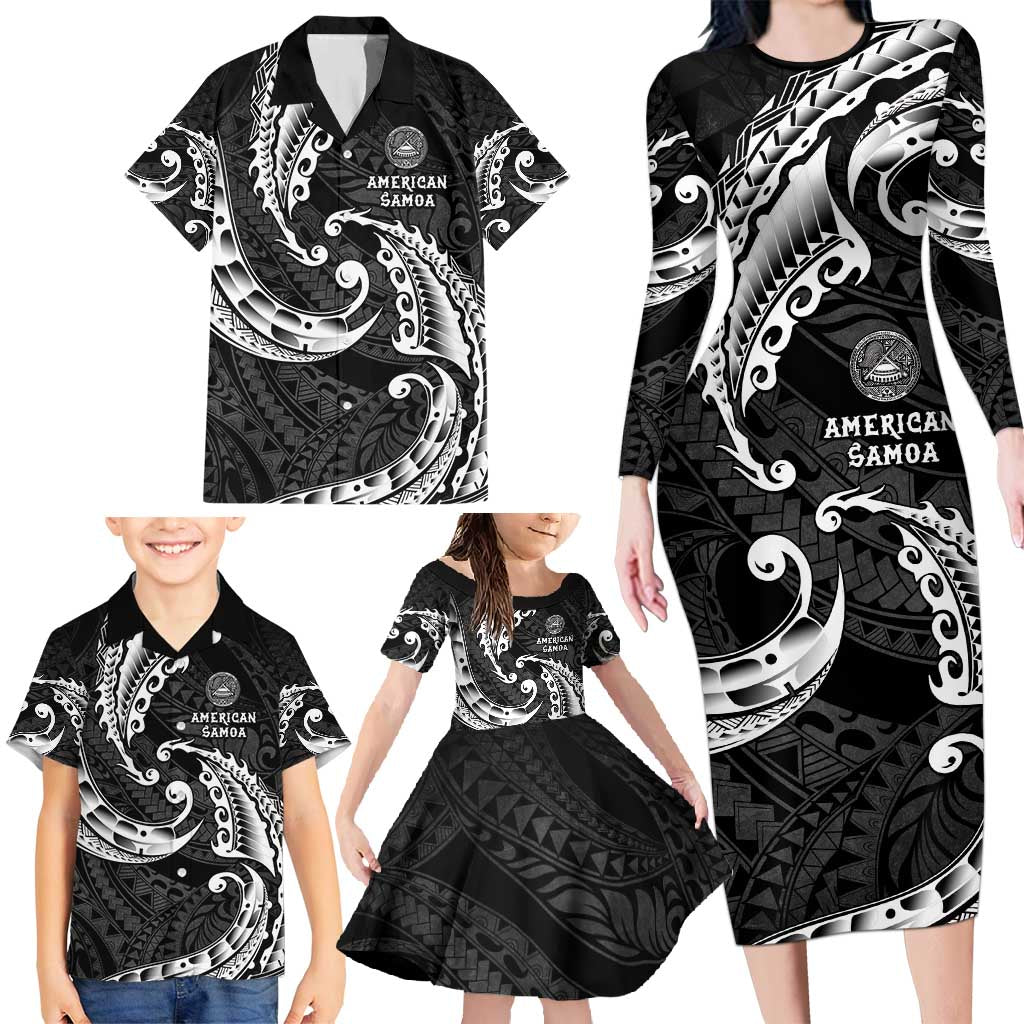 AAPI Heritage Month Family Matching Long Sleeve Bodycon Dress and Hawaiian Shirt American Samoa Polynesian Tribal Wave