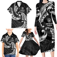 AAPI Heritage Month Family Matching Long Sleeve Bodycon Dress and Hawaiian Shirt American Samoa Polynesian Tribal Wave