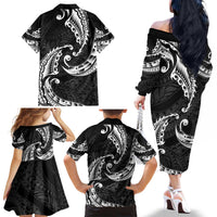 AAPI Heritage Month Family Matching Off The Shoulder Long Sleeve Dress and Hawaiian Shirt American Samoa Polynesian Tribal Wave