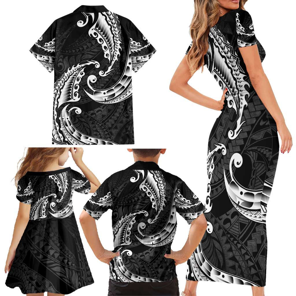 AAPI Heritage Month Family Matching Short Sleeve Bodycon Dress and Hawaiian Shirt American Samoa Polynesian Tribal Wave