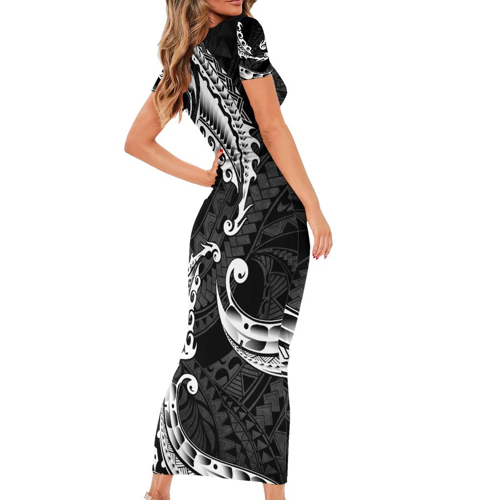AAPI Heritage Month Family Matching Short Sleeve Bodycon Dress and Hawaiian Shirt American Samoa Polynesian Tribal Wave