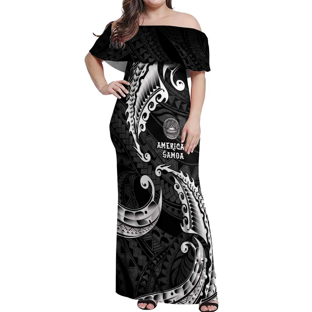 AAPI Heritage Month Off Shoulder Maxi Dress American Samoa Polynesian Tribal Wave