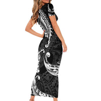 AAPI Heritage Month Short Sleeve Bodycon Dress American Samoa Polynesian Tribal Wave