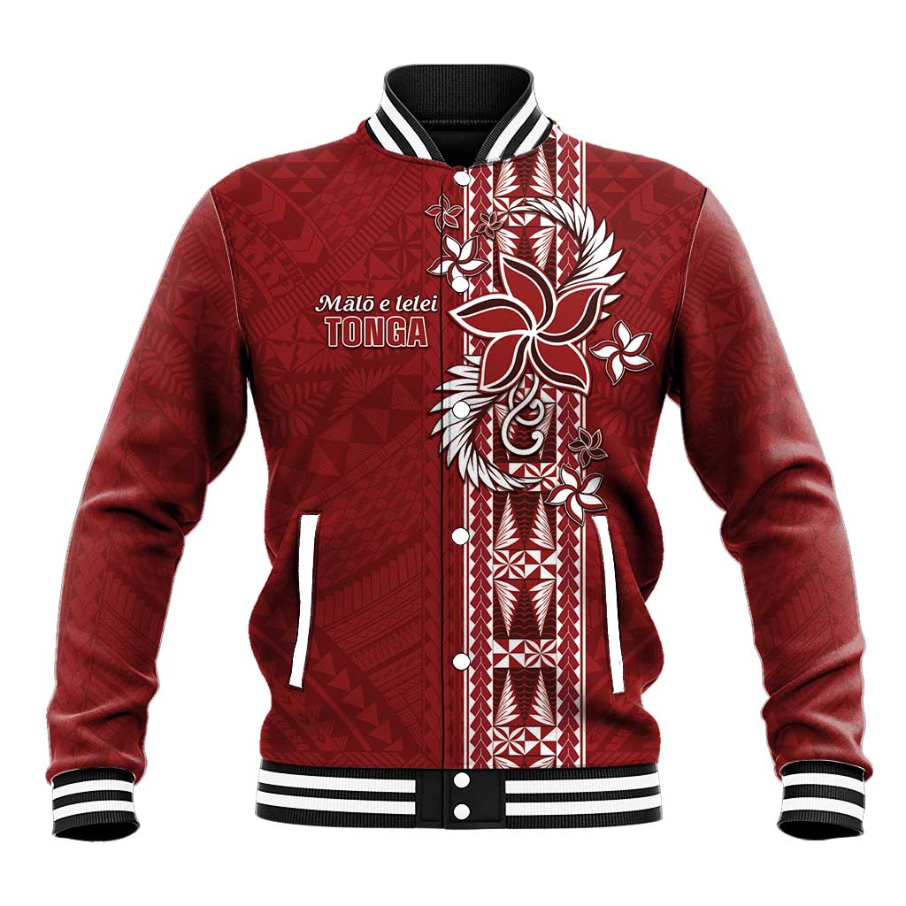 Tonga Language Week Baseball Jacket Malo e Lelei Kupesi Ngatu Pattern LT05 Unisex Red - Polynesian Pride