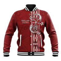 Tonga Language Week Baseball Jacket Malo e Lelei Kupesi Ngatu Pattern LT05 Unisex Red - Polynesian Pride