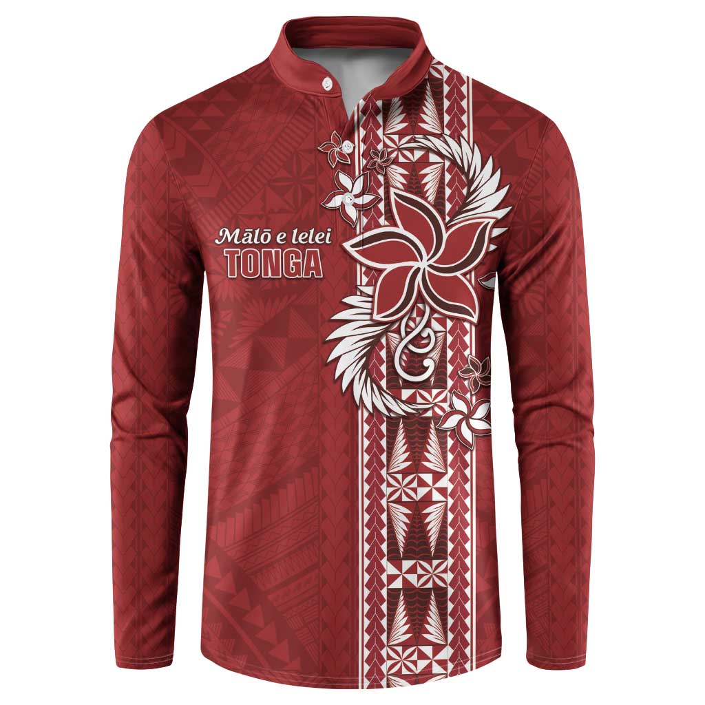 Tonga Language Week Button Sweatshirt Malo e Lelei Kupesi Ngatu Pattern LT05 Red - Polynesian Pride