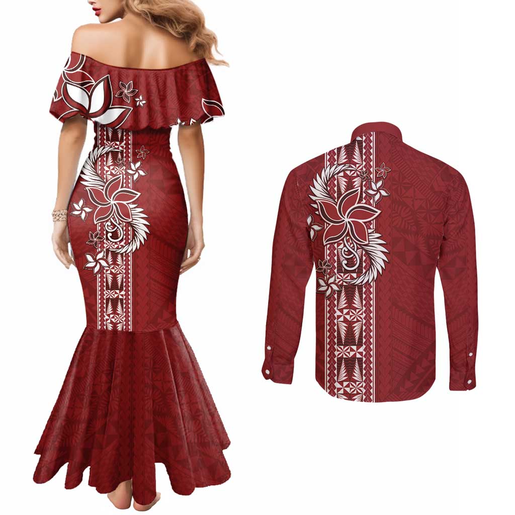 Tonga Language Week Couples Matching Mermaid Dress and Long Sleeve Button Shirt Malo e Lelei Kupesi Ngatu Pattern LT05 - Polynesian Pride