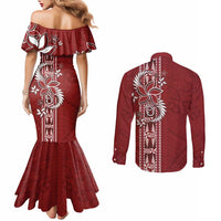 Tonga Language Week Couples Matching Mermaid Dress and Long Sleeve Button Shirt Malo e Lelei Kupesi Ngatu Pattern LT05 - Polynesian Pride