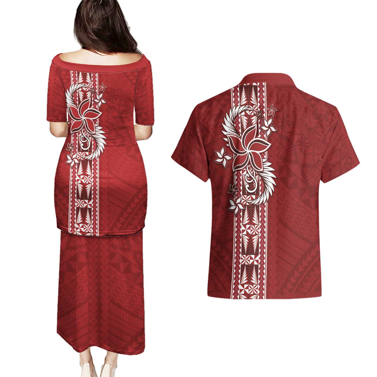 Tonga Language Week Couples Matching Puletasi and Hawaiian Shirt Malo e Lelei Kupesi Ngatu Pattern LT05 - Polynesian Pride