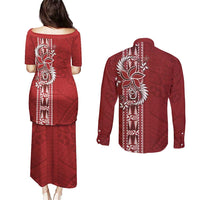 Tonga Language Week Couples Matching Puletasi and Long Sleeve Button Shirt Malo e Lelei Kupesi Ngatu Pattern LT05 - Polynesian Pride