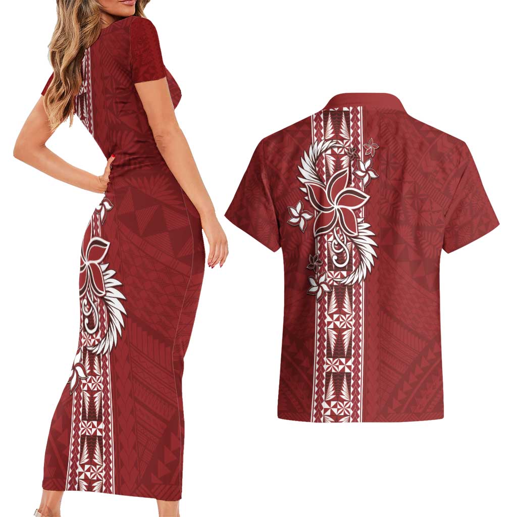 Tonga Language Week Couples Matching Short Sleeve Bodycon Dress and Hawaiian Shirt Malo e Lelei Kupesi Ngatu Pattern LT05 - Polynesian Pride