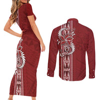 Tonga Language Week Couples Matching Short Sleeve Bodycon Dress and Long Sleeve Button Shirt Malo e Lelei Kupesi Ngatu Pattern LT05 - Polynesian Pride