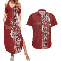 Tonga Language Week Couples Matching Summer Maxi Dress and Hawaiian Shirt Malo e Lelei Kupesi Ngatu Pattern LT05 Red - Polynesian Pride