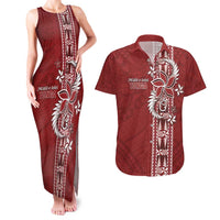 Tonga Language Week Couples Matching Tank Maxi Dress and Hawaiian Shirt Malo e Lelei Kupesi Ngatu Pattern LT05 Red - Polynesian Pride