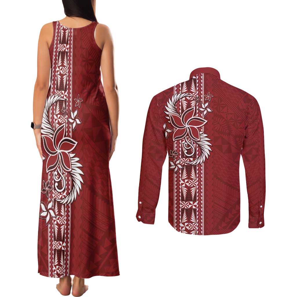 Tonga Language Week Couples Matching Tank Maxi Dress and Long Sleeve Button Shirt Malo e Lelei Kupesi Ngatu Pattern LT05 - Polynesian Pride