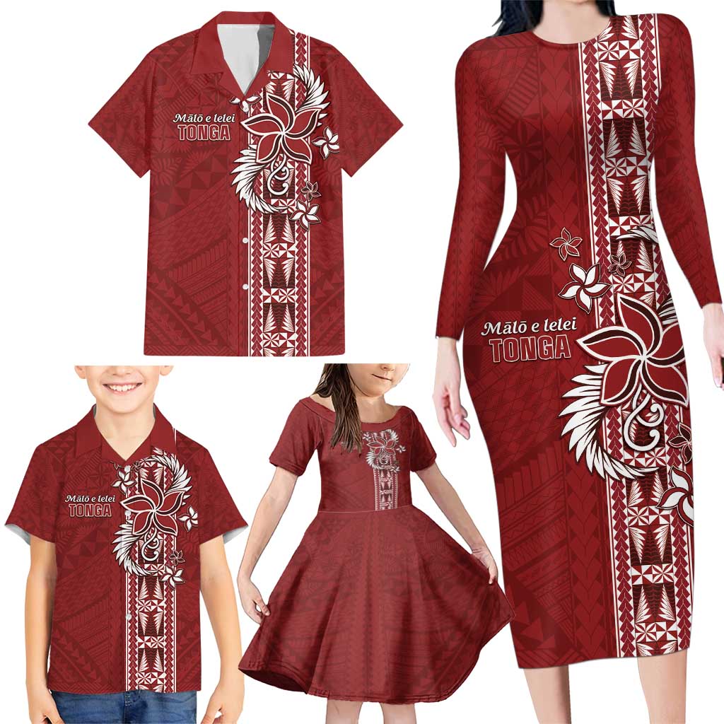 Tonga Language Week Family Matching Long Sleeve Bodycon Dress and Hawaiian Shirt Malo e Lelei Kupesi Ngatu Pattern LT05 - Polynesian Pride