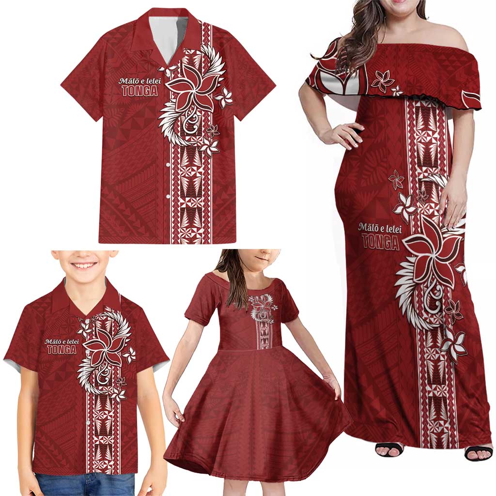 Tonga Language Week Family Matching Off Shoulder Maxi Dress and Hawaiian Shirt Malo e Lelei Kupesi Ngatu Pattern