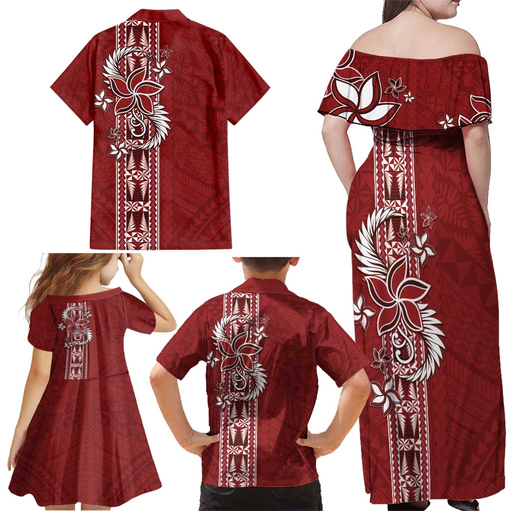 Tonga Language Week Family Matching Off Shoulder Maxi Dress and Hawaiian Shirt Malo e Lelei Kupesi Ngatu Pattern