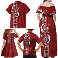 Tonga Language Week Family Matching Off Shoulder Maxi Dress and Hawaiian Shirt Malo e Lelei Kupesi Ngatu Pattern