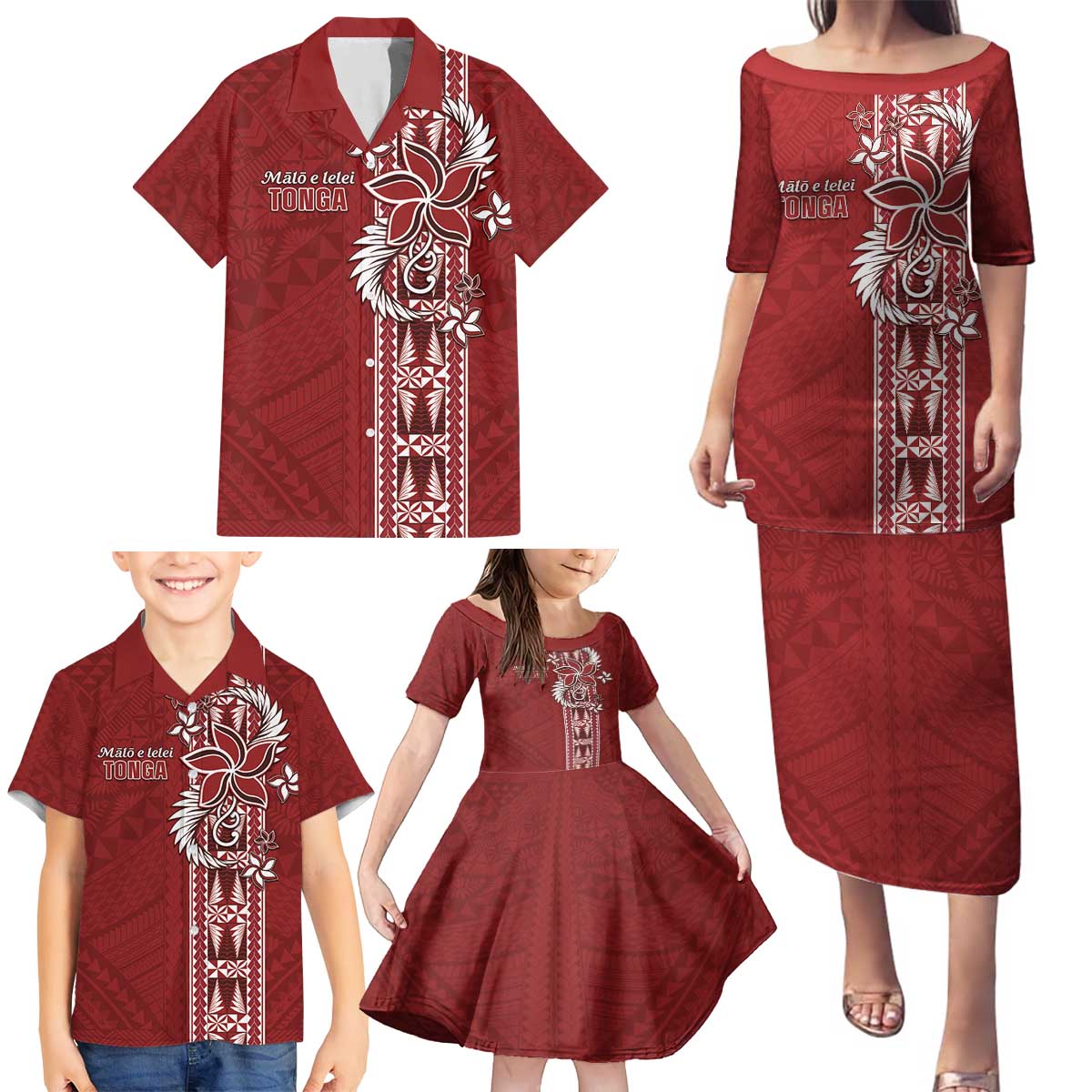 Tonga Language Week Family Matching Puletasi and Hawaiian Shirt Malo e Lelei Kupesi Ngatu Pattern