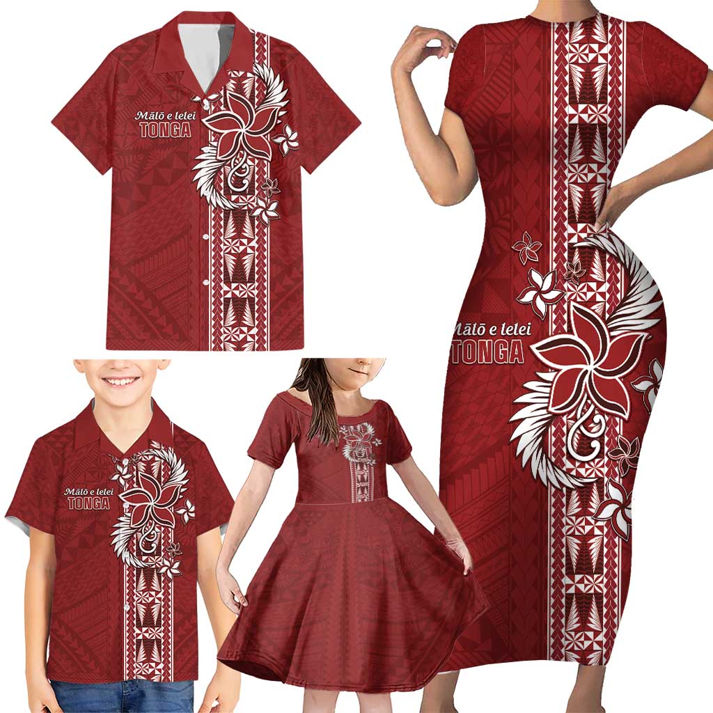 Tonga Language Week Family Matching Short Sleeve Bodycon Dress and Hawaiian Shirt Malo e Lelei Kupesi Ngatu Pattern LT05 - Polynesian Pride
