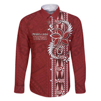 Tonga Language Week Family Matching Summer Maxi Dress and Hawaiian Shirt Malo e Lelei Kupesi Ngatu Pattern LT05 Dad's Shirt - Long Sleeve Red - Polynesian Pride