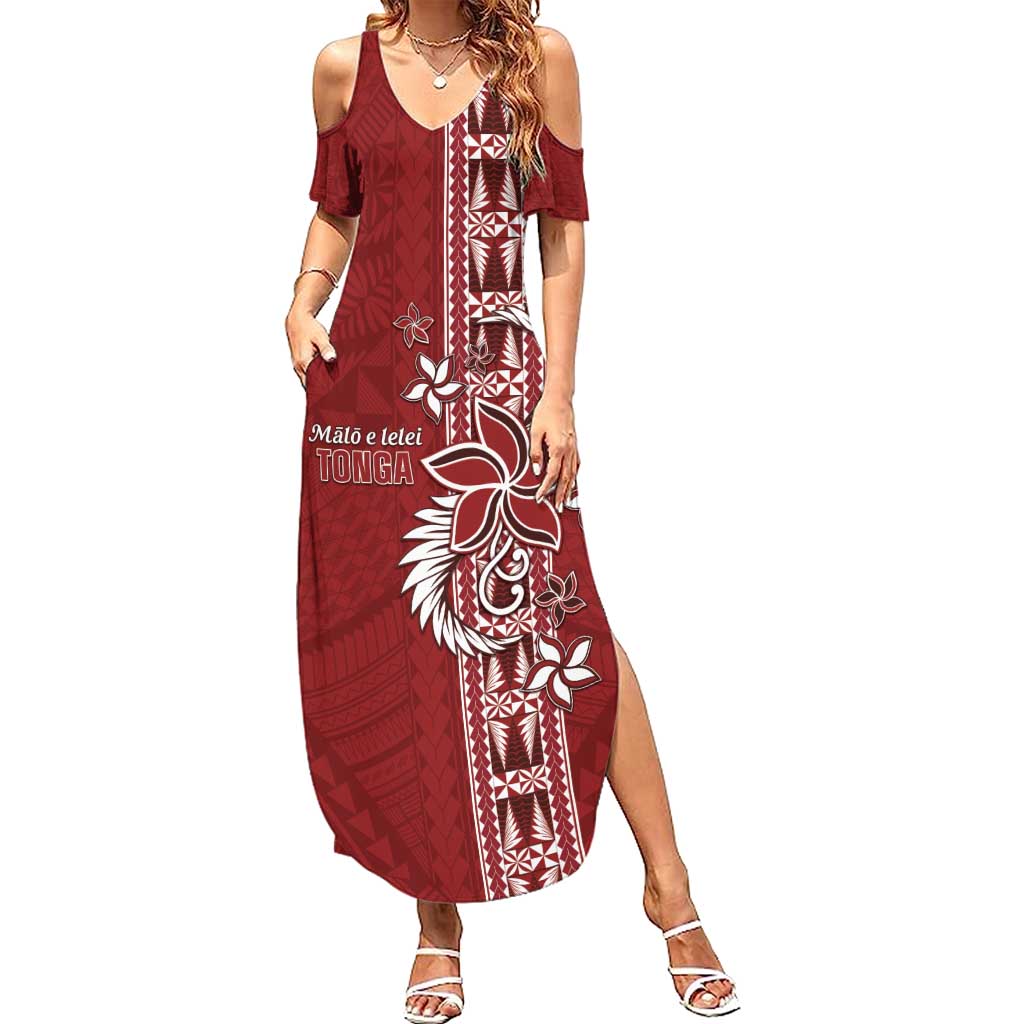 Tonga Language Week Family Matching Summer Maxi Dress and Hawaiian Shirt Malo e Lelei Kupesi Ngatu Pattern LT05 Mom's Dress Red - Polynesian Pride