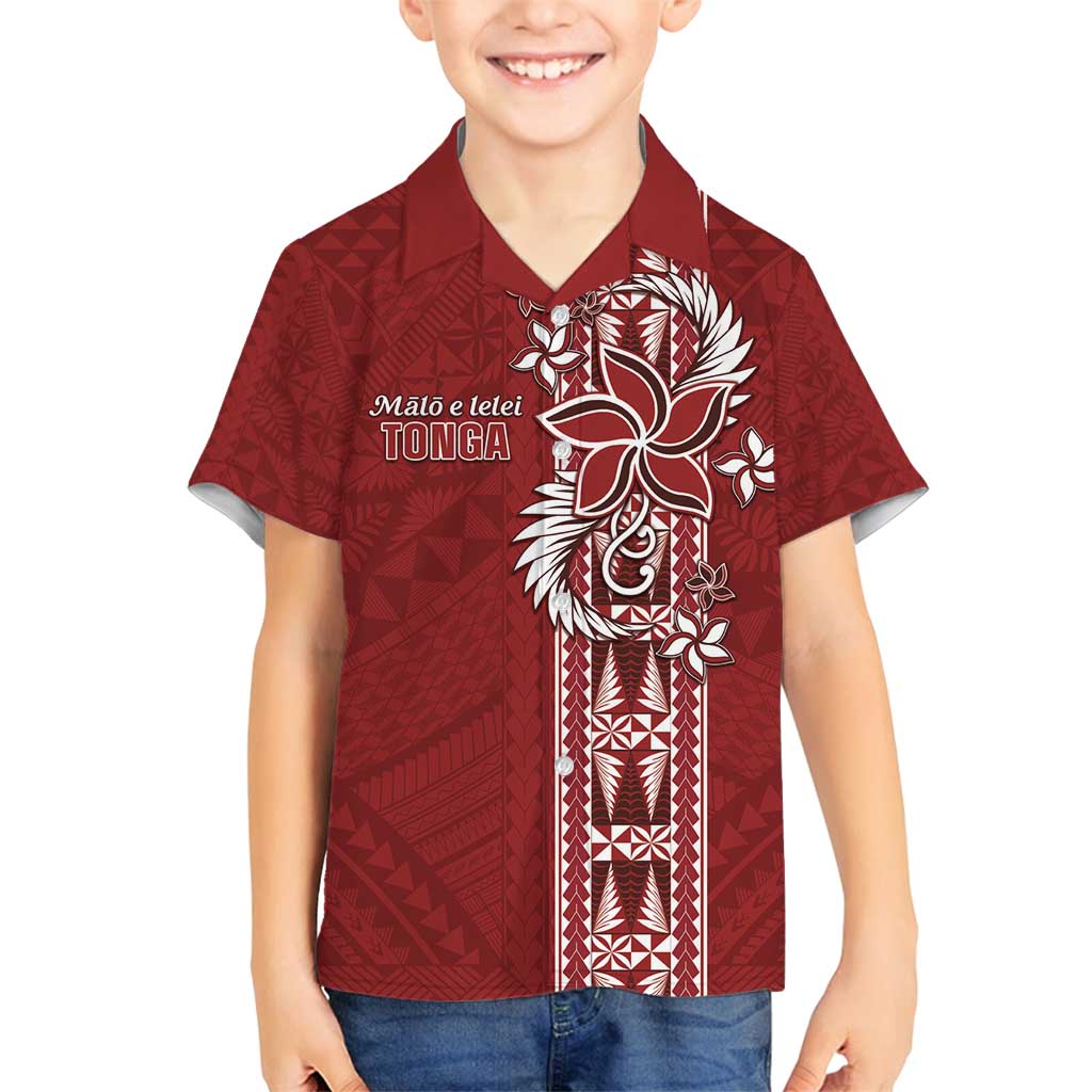 Tonga Language Week Family Matching Summer Maxi Dress and Hawaiian Shirt Malo e Lelei Kupesi Ngatu Pattern LT05 Son's Shirt Red - Polynesian Pride