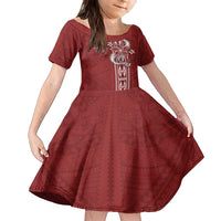 Tonga Language Week Family Matching Tank Maxi Dress and Hawaiian Shirt Malo e Lelei Kupesi Ngatu Pattern LT05 Daughter's Dress Red - Polynesian Pride