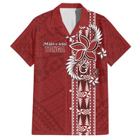 Tonga Language Week Family Matching Tank Maxi Dress and Hawaiian Shirt Malo e Lelei Kupesi Ngatu Pattern LT05 Dad's Shirt - Short Sleeve Red - Polynesian Pride