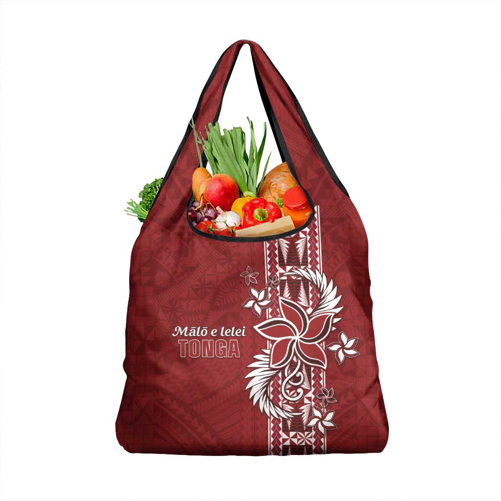 Tonga Language Week Grocery Bag Malo e Lelei Kupesi Ngatu Pattern LT05 1-pack One Size Red - Polynesian Pride