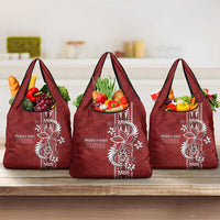 Tonga Language Week Grocery Bag Malo e Lelei Kupesi Ngatu Pattern LT05 3-pack One Size Red - Polynesian Pride