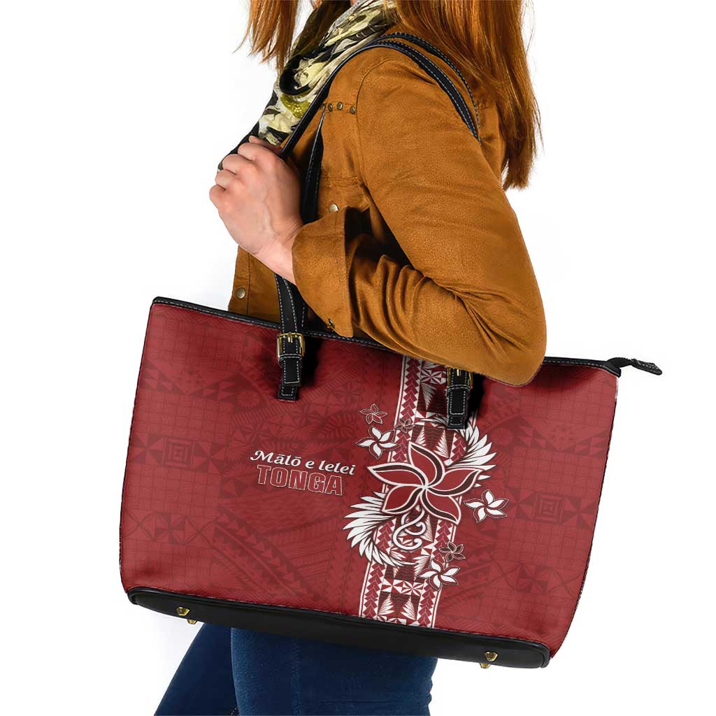 Tonga Language Week Leather Tote Bag Malo e Lelei Kupesi Ngatu Pattern LT05 Red - Polynesian Pride