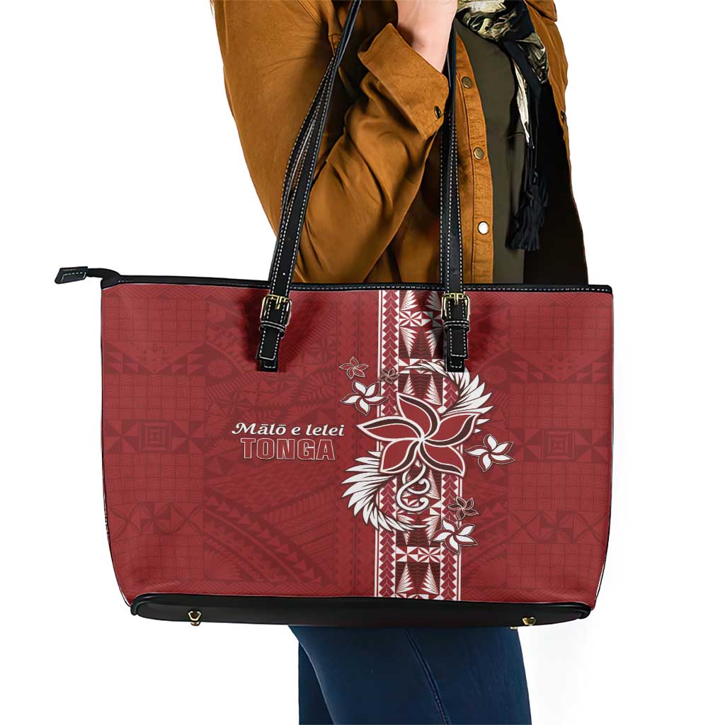 Tonga Language Week Leather Tote Bag Malo e Lelei Kupesi Ngatu Pattern LT05 - Polynesian Pride