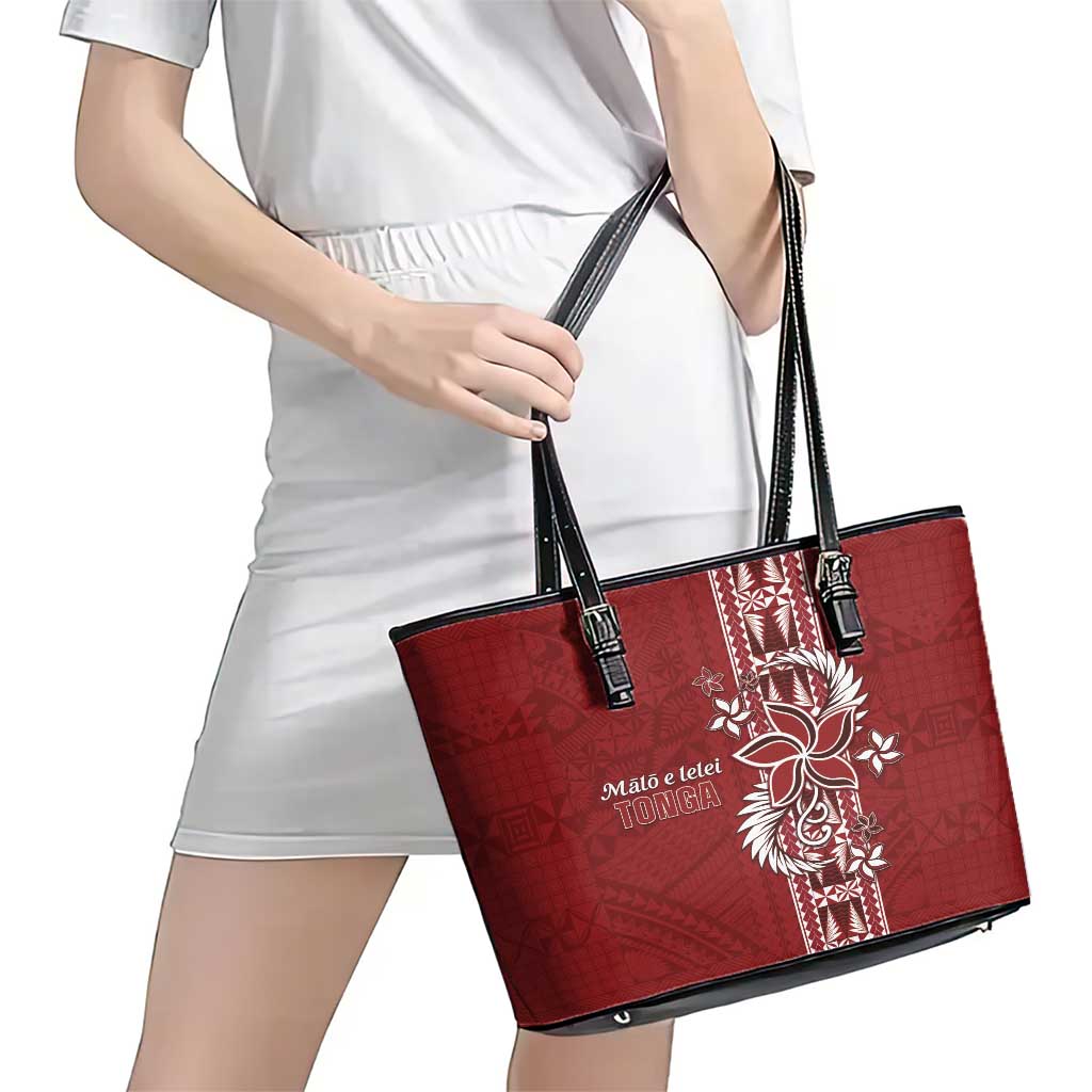 Tonga Language Week Leather Tote Bag Malo e Lelei Kupesi Ngatu Pattern LT05 - Polynesian Pride