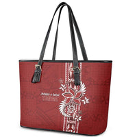Tonga Language Week Leather Tote Bag Malo e Lelei Kupesi Ngatu Pattern LT05 - Polynesian Pride