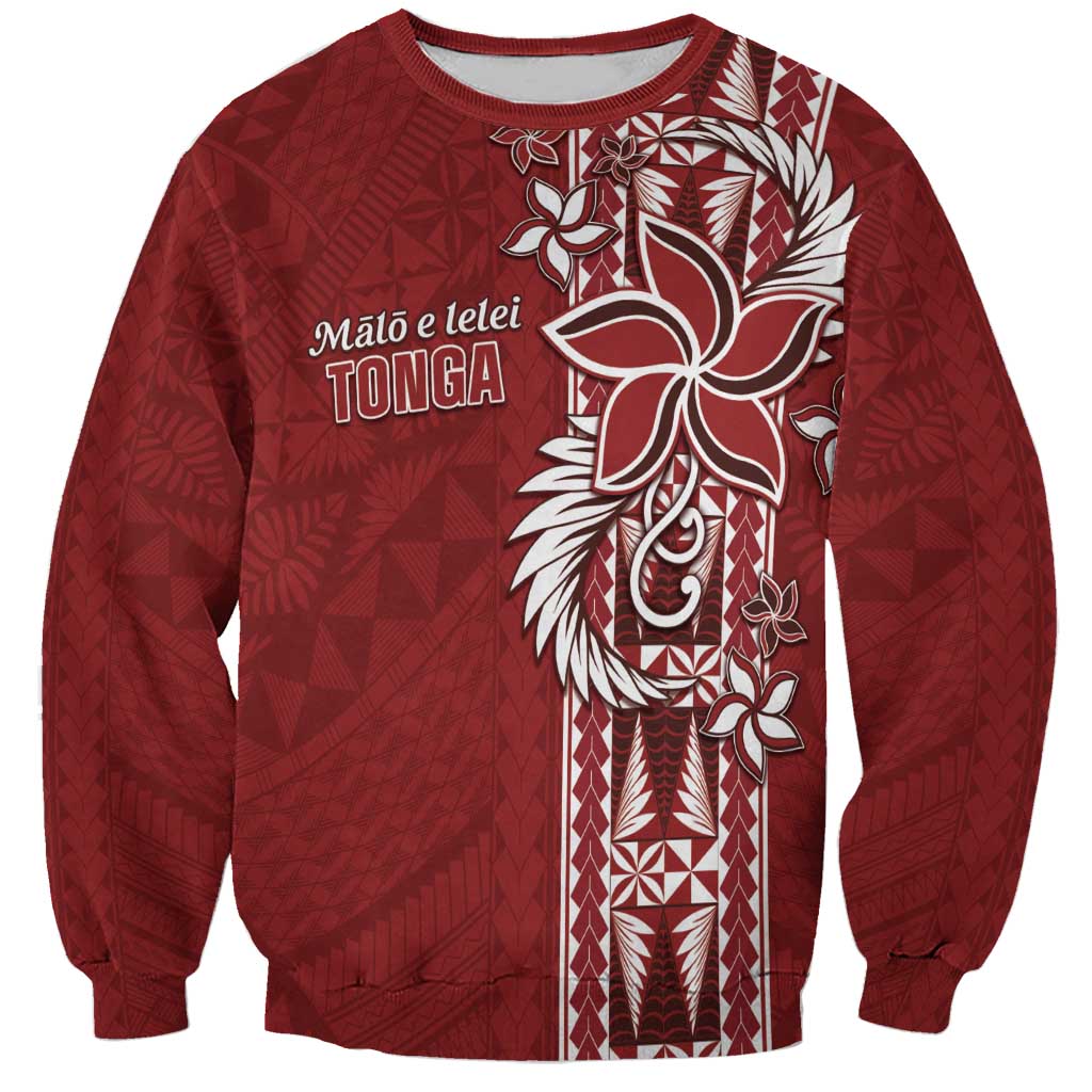 Tonga Language Week Sweatshirt Malo e Lelei Kupesi Ngatu Pattern LT05 Unisex Red - Polynesian Pride