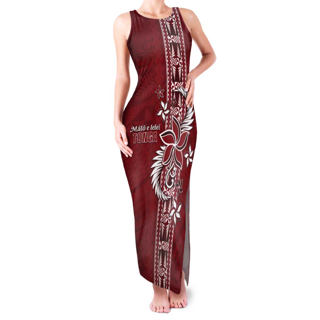 Tonga Language Week Tank Maxi Dress Malo e Lelei Kupesi Ngatu Pattern LT05 Women Red - Polynesian Pride