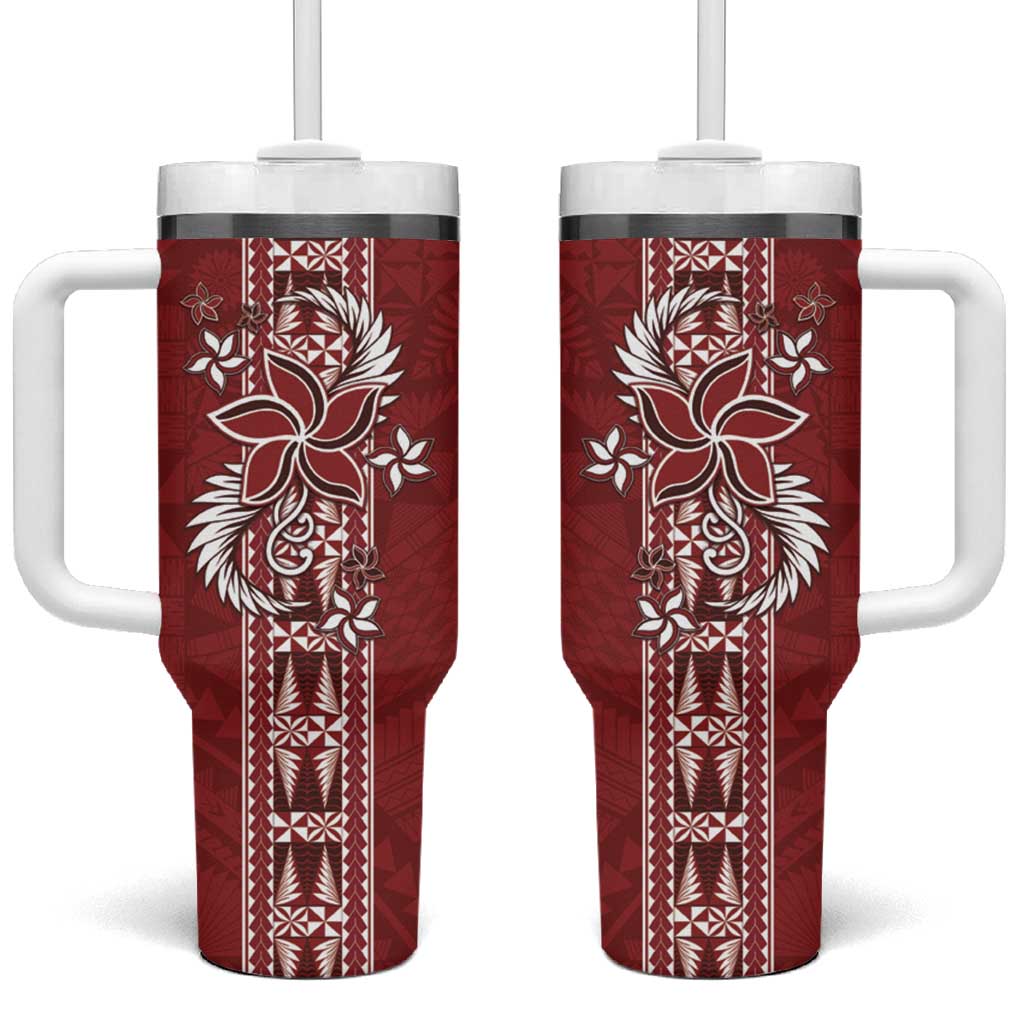 Tonga Language Week Tumbler With Handle Malo e Lelei Kupesi Ngatu Pattern LT05 One Size: 40 oz Red - Polynesian Pride