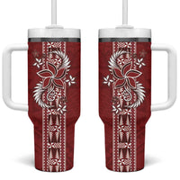 Tonga Language Week Tumbler With Handle Malo e Lelei Kupesi Ngatu Pattern LT05 One Size: 40 oz Red - Polynesian Pride