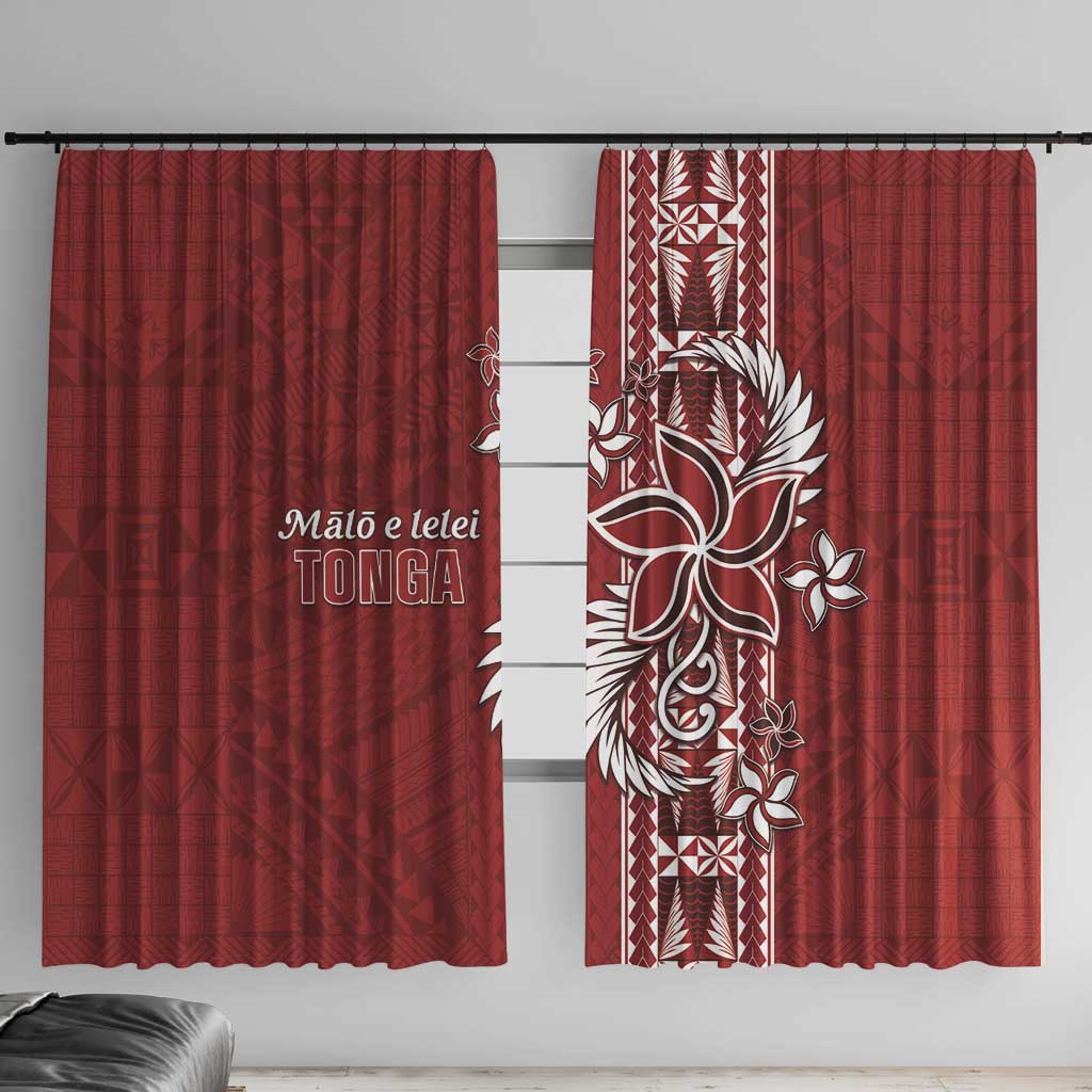 Tonga Language Week Window Curtain Malo e Lelei Kupesi Ngatu Pattern LT05 With Hooks Red - Polynesian Pride