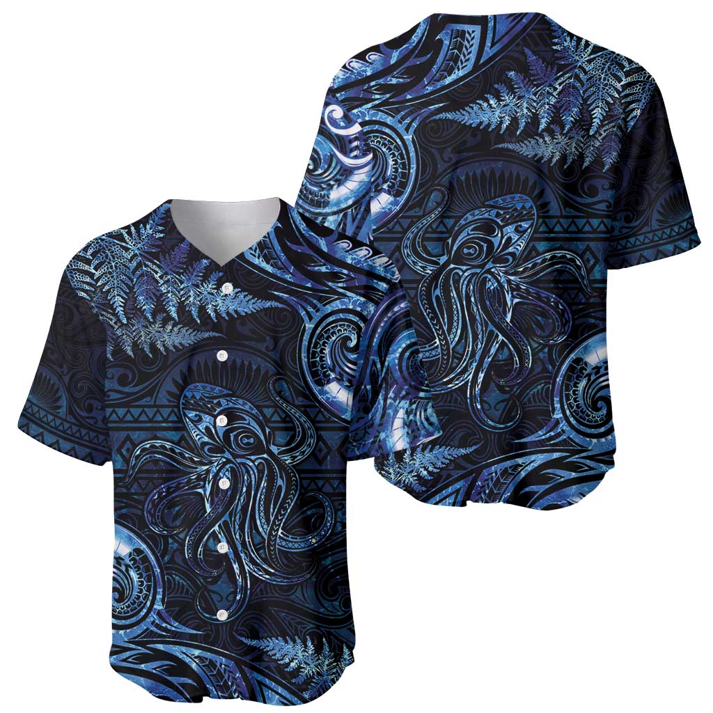 Aotearoa New Zealand Octopus Baseball Jersey Silver Fern Maori Pattern