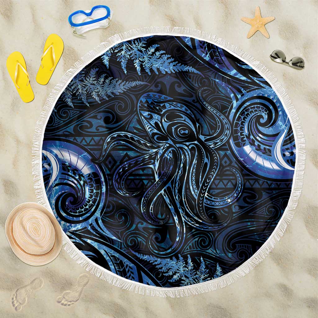 Aotearoa New Zealand Octopus Beach Blanket Silver Fern Maori Pattern LT05 One Size 150cm Blue - Polynesian Pride