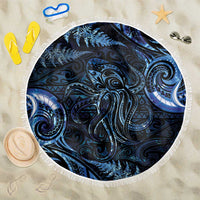 Aotearoa New Zealand Octopus Beach Blanket Silver Fern Maori Pattern LT05 One Size 150cm Blue - Polynesian Pride