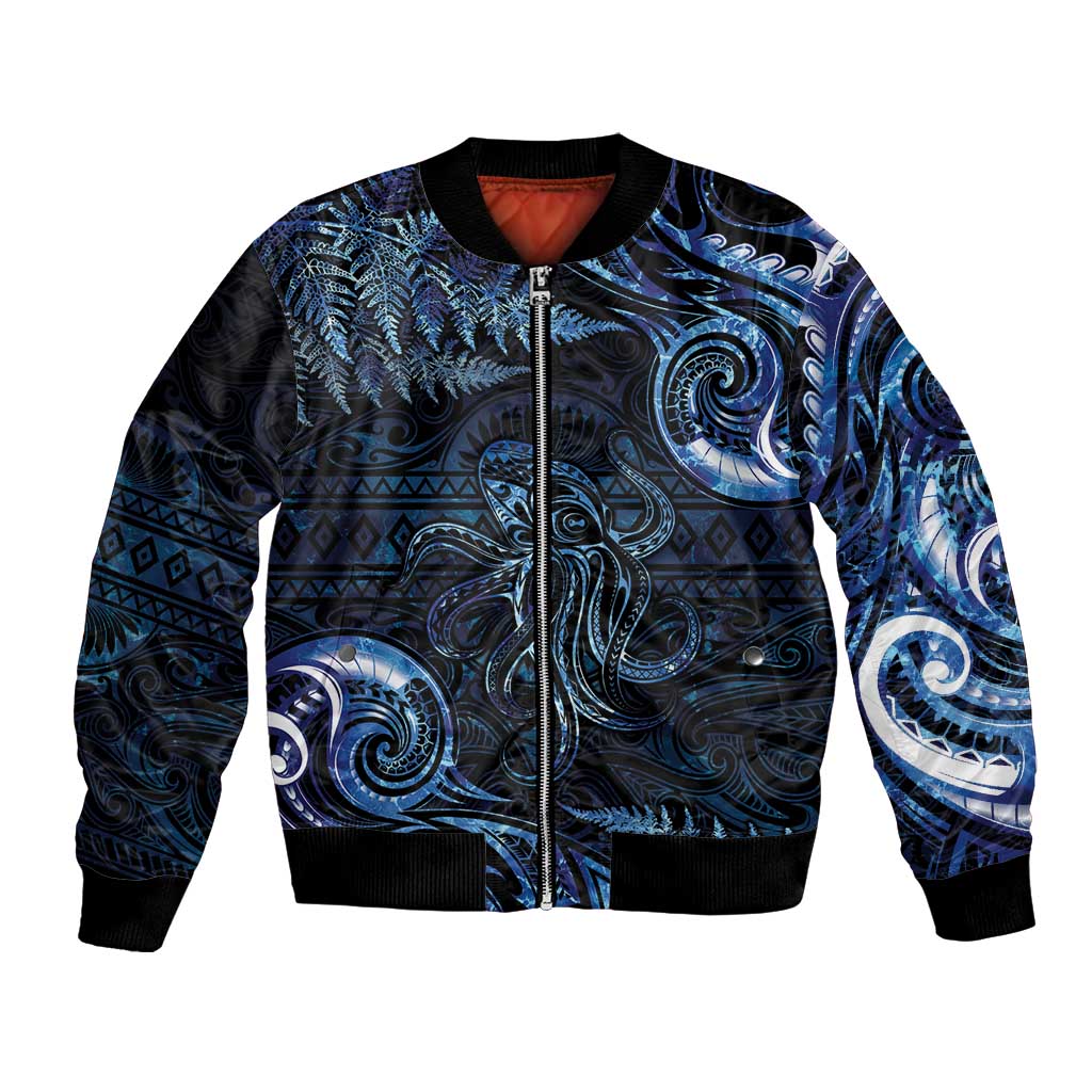 Aotearoa New Zealand Octopus Bomber Jacket Silver Fern Maori Pattern